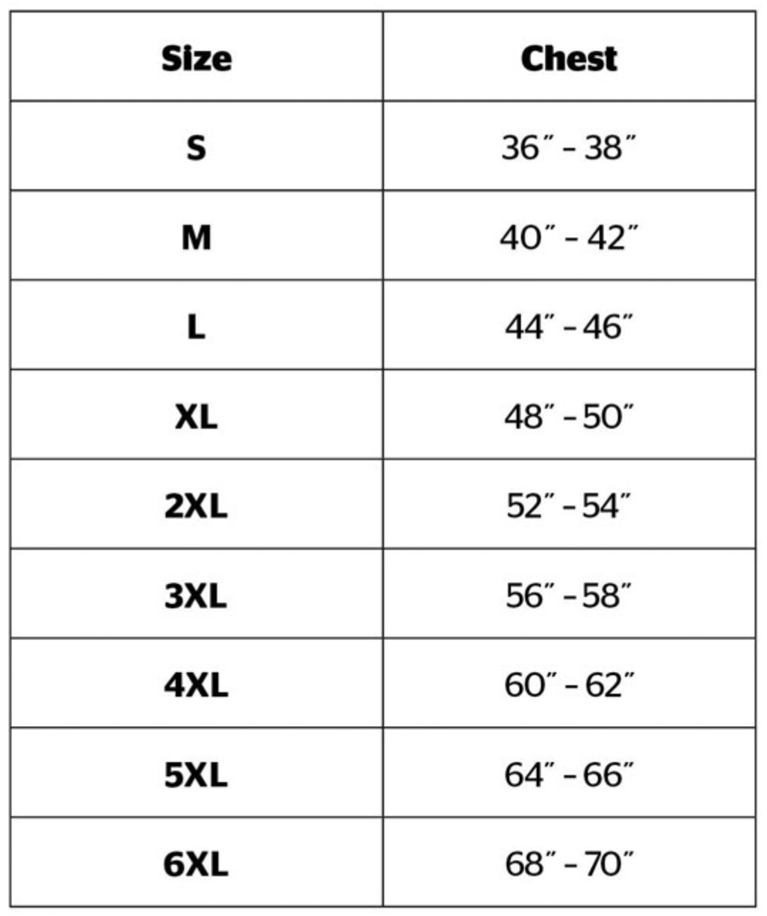 Men's Shirt Size Chart