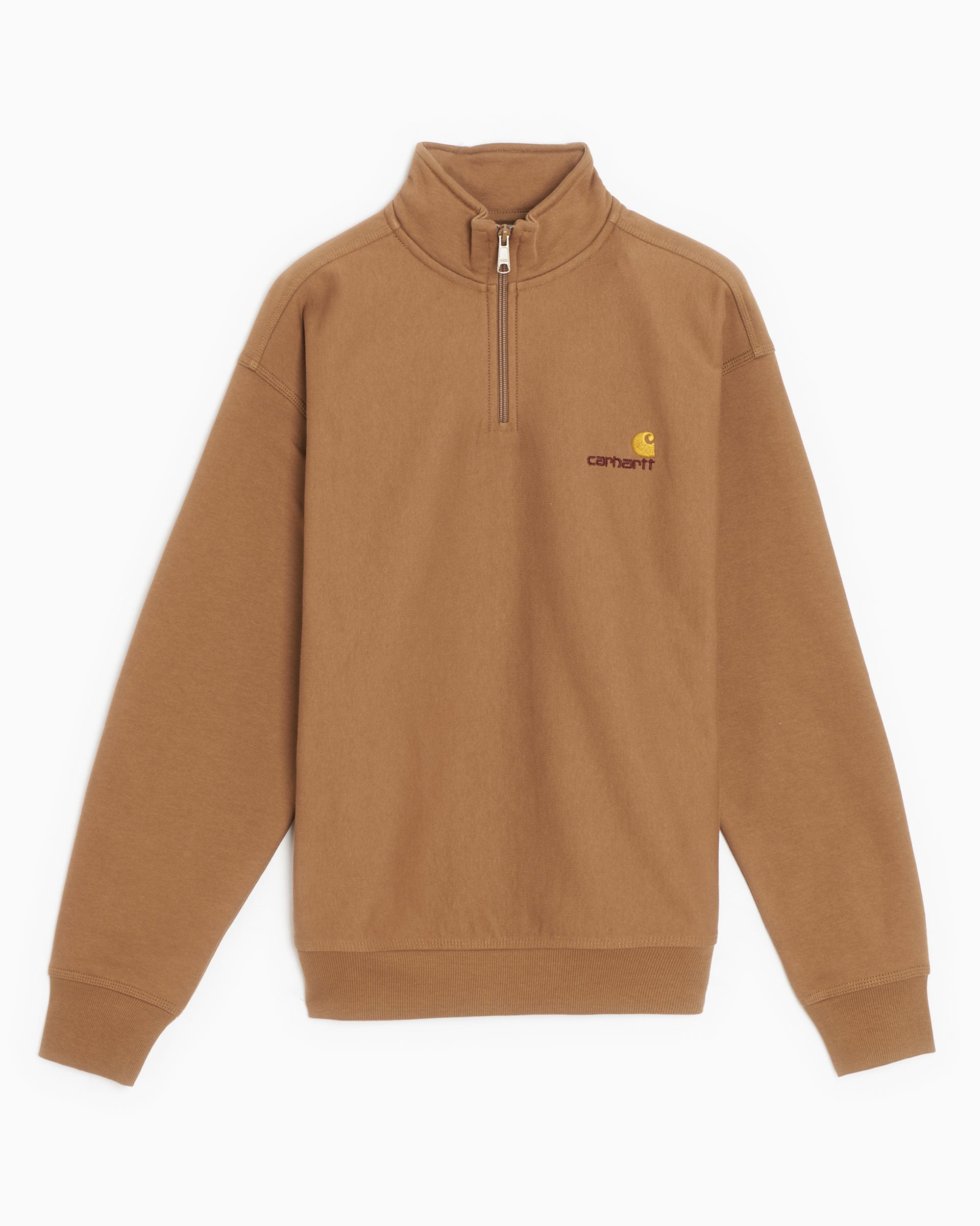 Carhartt WIP Half Zip American Script Sweatshirt Hamilton Brown M L XL