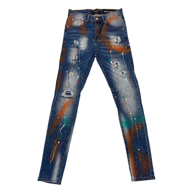 G-Squared Paint Ripped Jean (Medium Indigo)