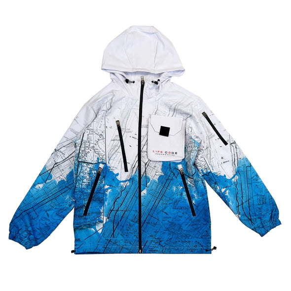 Life Code Heavy Map Windbreaker Jacket (White/Blue)