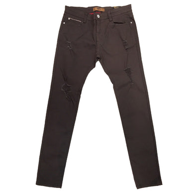 KLEEP Charcoal Ripped Skinny Twill Pant - Fashion Landmarks