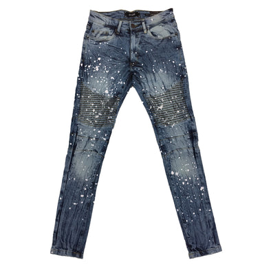 Spark Dark Blue Splatter Biker Jean