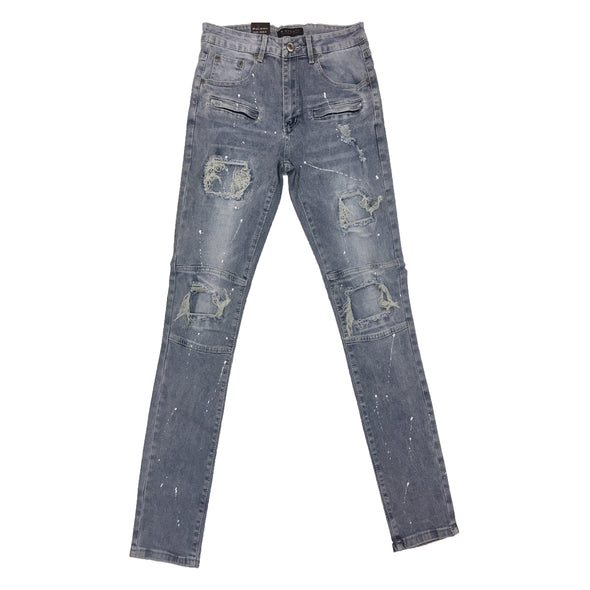 M.Society Ripped Painted Biker Jean (Ice Blue)