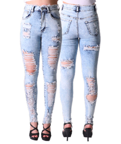 Red Fox High Waist Rip Off Skinny Jean (Medium Blue)