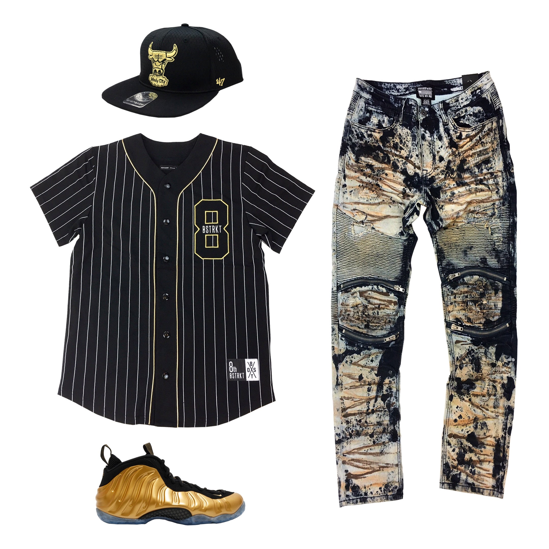 metallic gold foamposite outfit