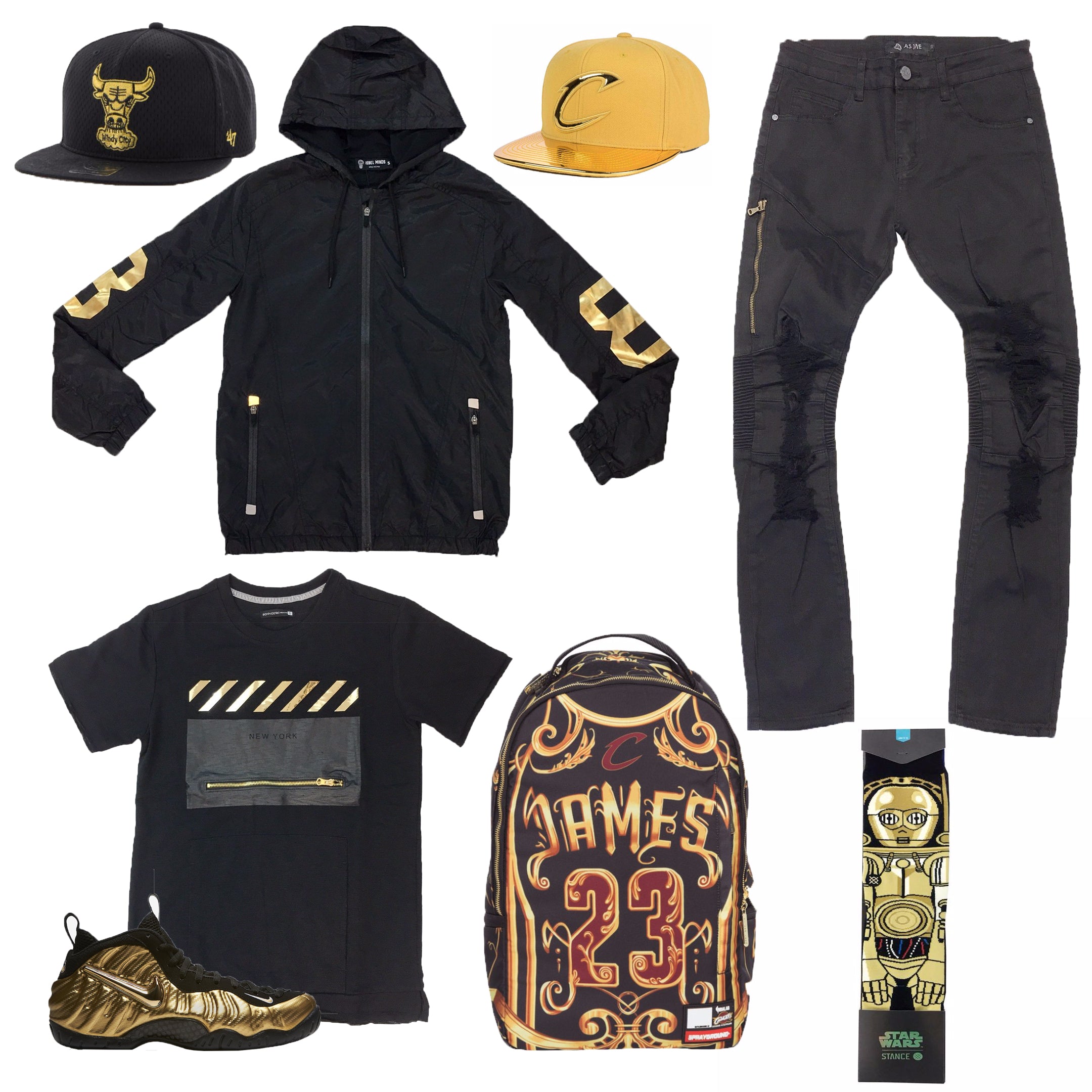 gold and black nike outfit