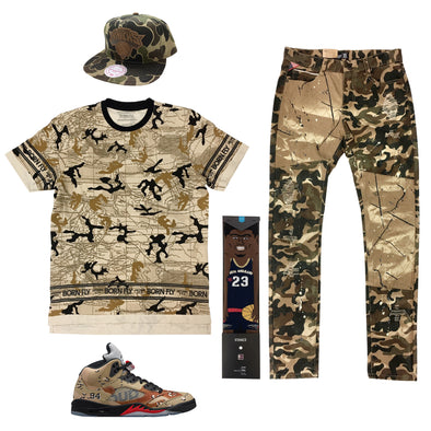 Supreme x Air Jordan 5 Desert Camo Outfit - Fashion Landmarks