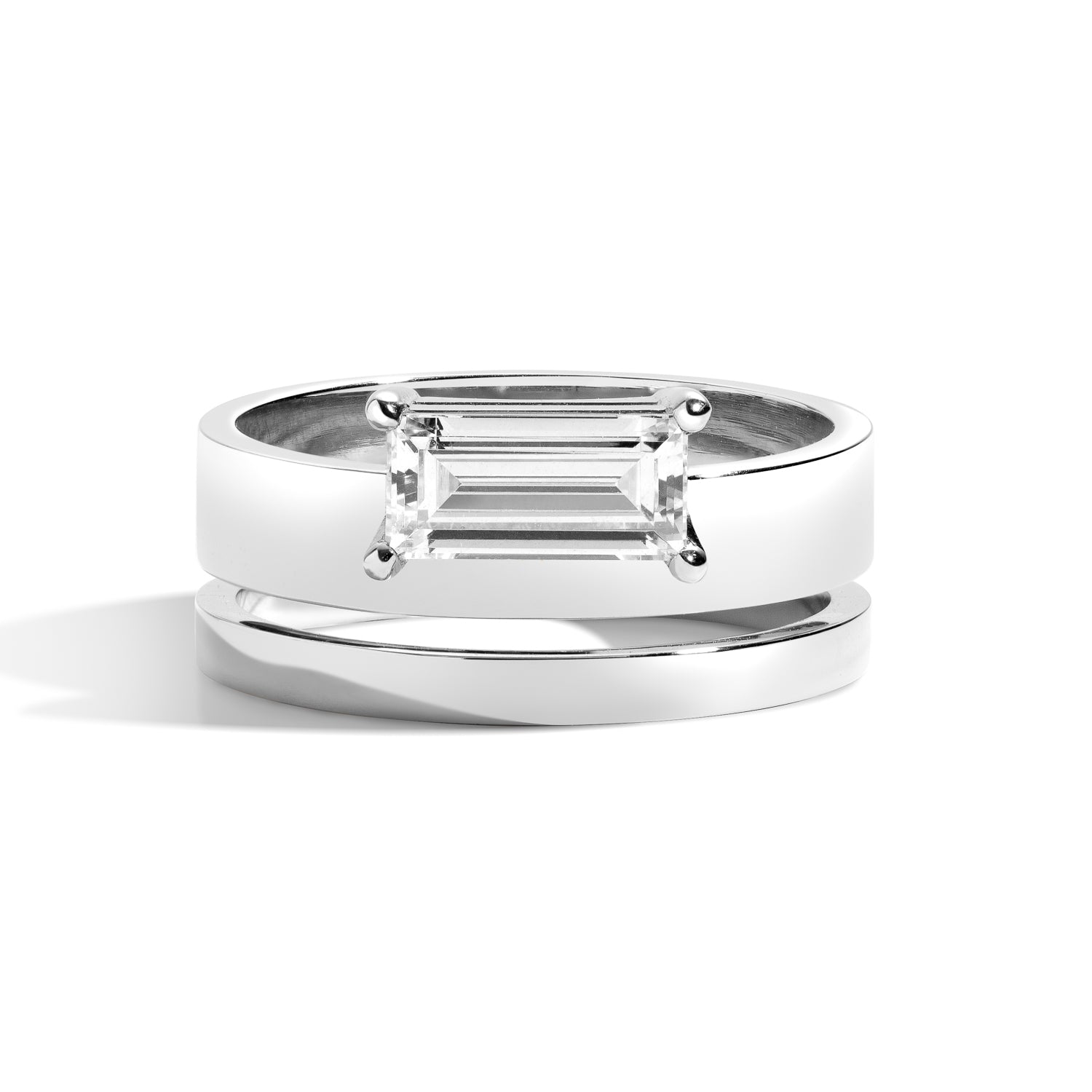 Shahla Karimi Jewelry East-West Baguette Offset Double Ring 14K White Gold or Platinum