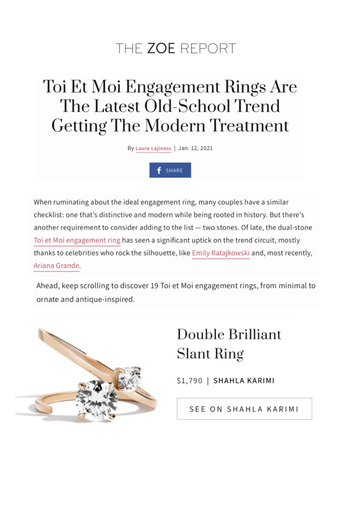 The Zoe Report. This Old-School Engagement Ring Trend Will Be Huge In 2021. Shahla Karimi Double Brilliant Slant Ring