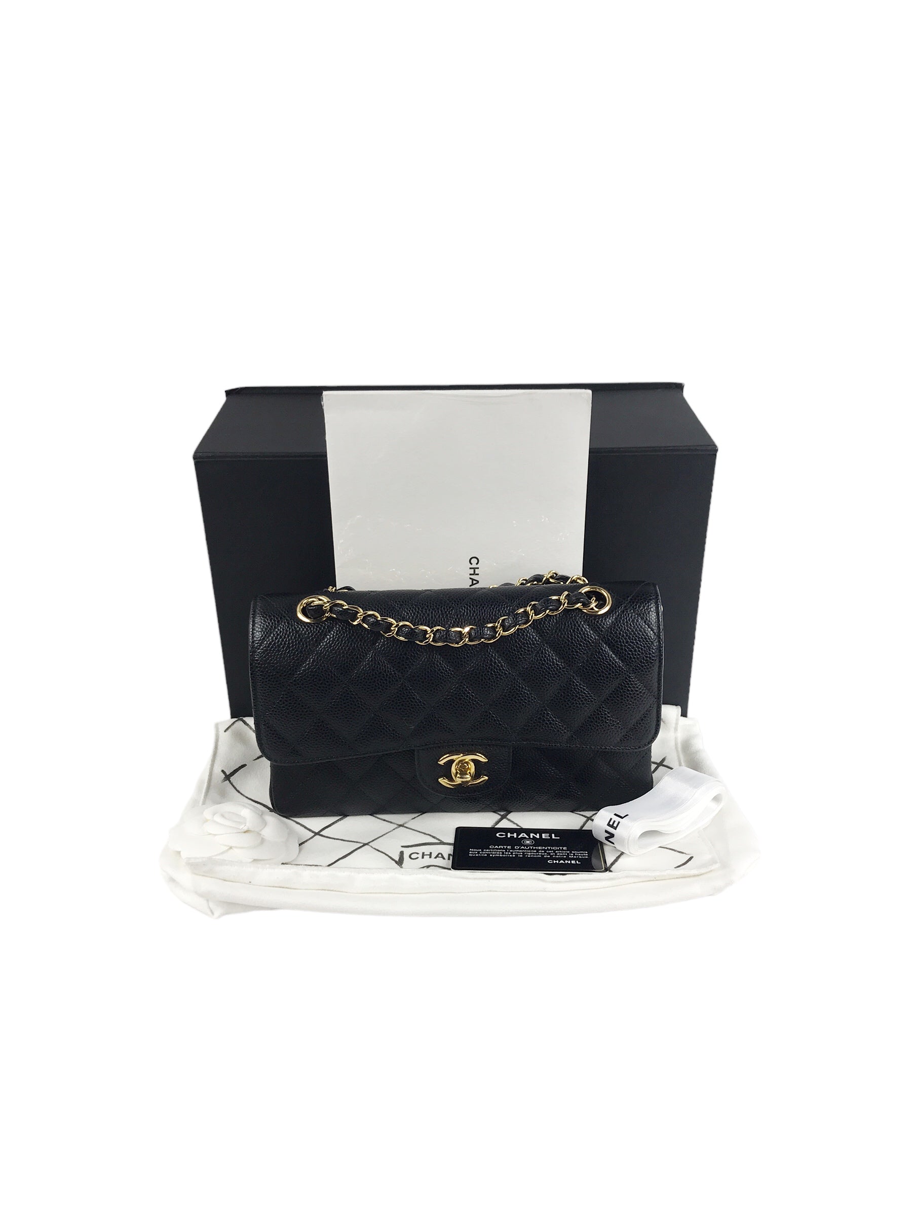 SOLD - FULL SET CHANEL Black Quilted CC Turnlock 24k Gold Chain Small  Double Flap Bag - My Dreamz Closet