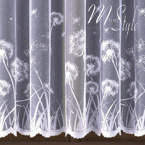 White Net Curtain with Dandelions pattern Ready to Hang Sold by Metres