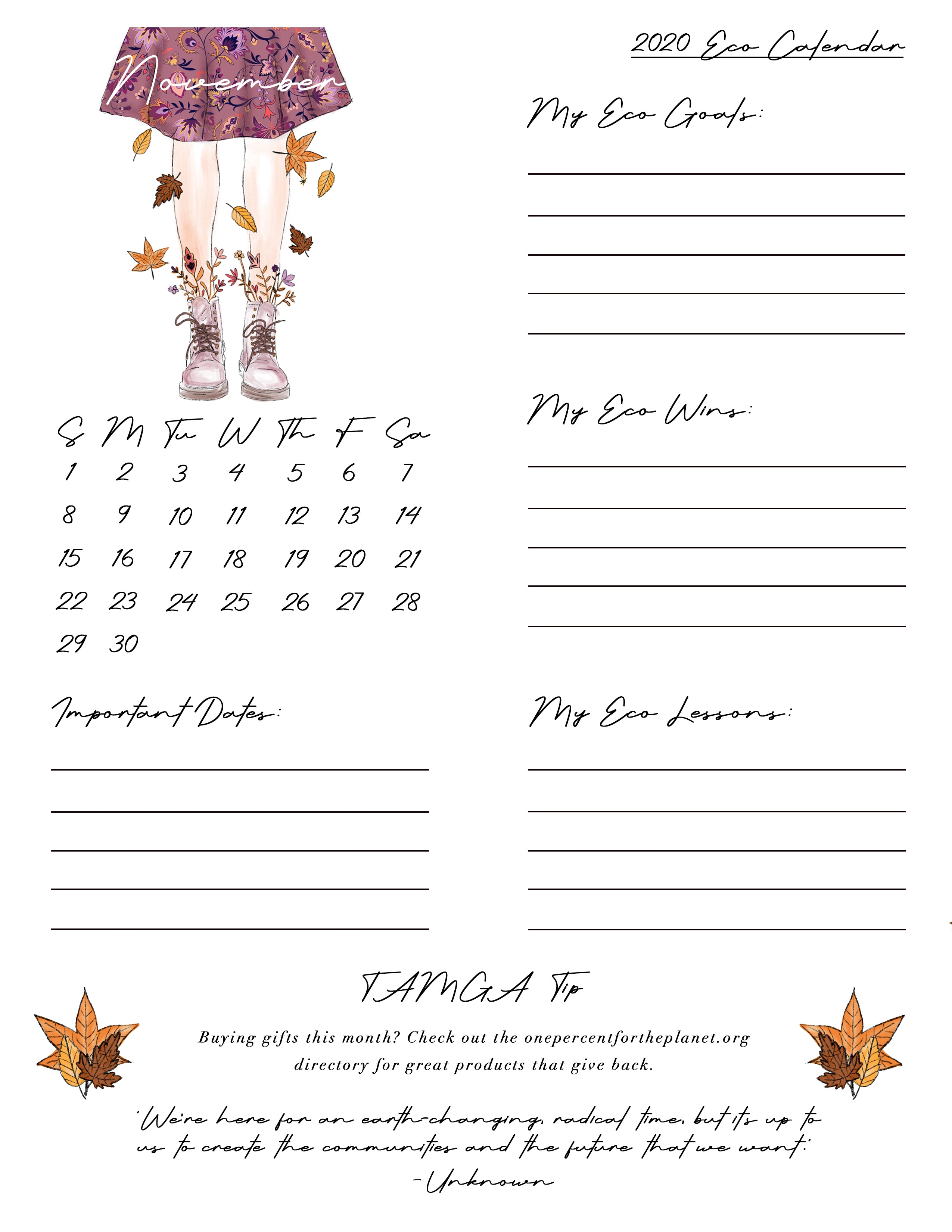 TAMGA November Eco Calendar