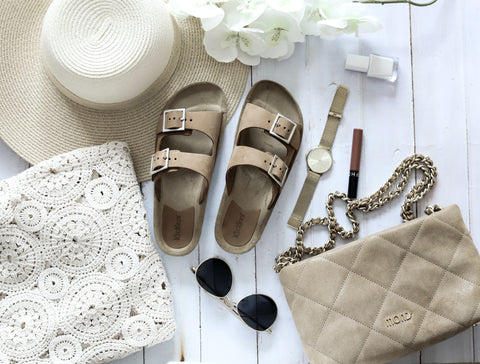 white and beige summer accessories