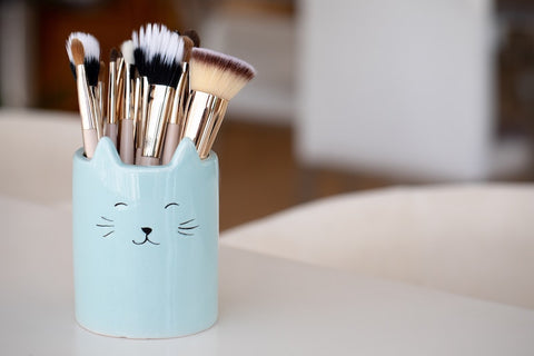 blue makeup brush holder