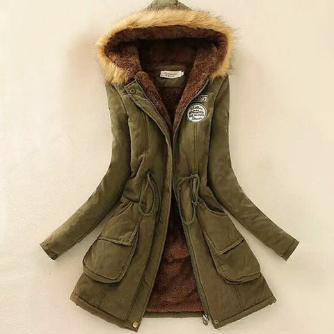 Winter Jacket Women Parka Coat Fox Fur Collar Cuff Hooded