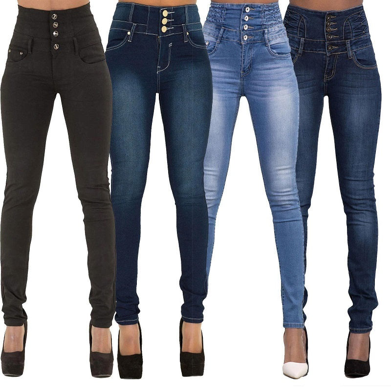 three button high waisted jeans