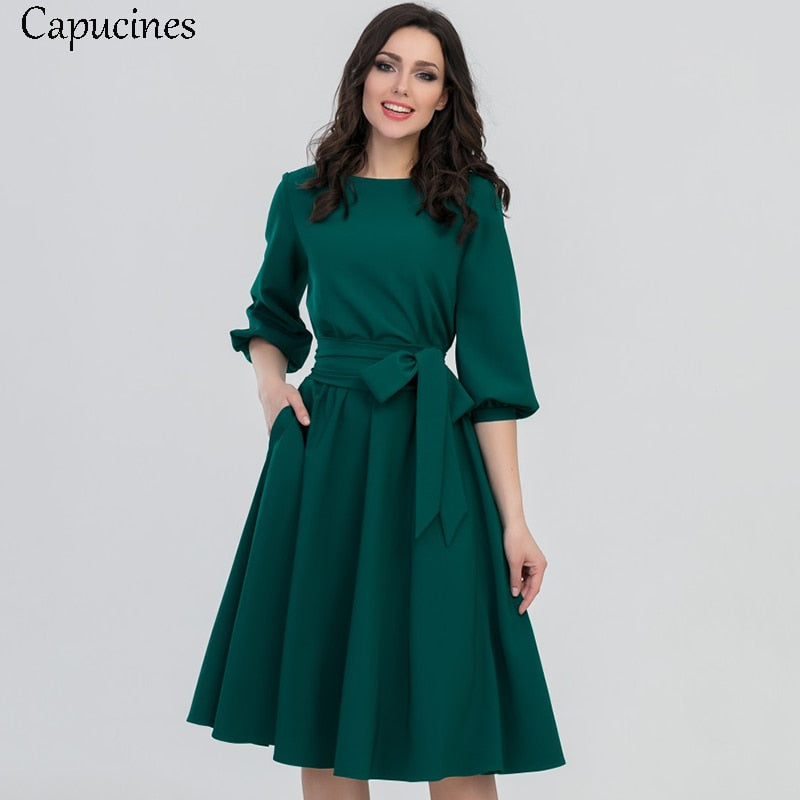 Lantern Sleeve A-Line Dress Women 