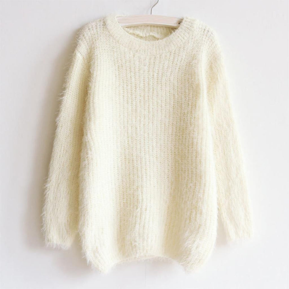 Autumn Winter Women Sweater Warm Mohair O Neck Women Pullover Long Sle ...