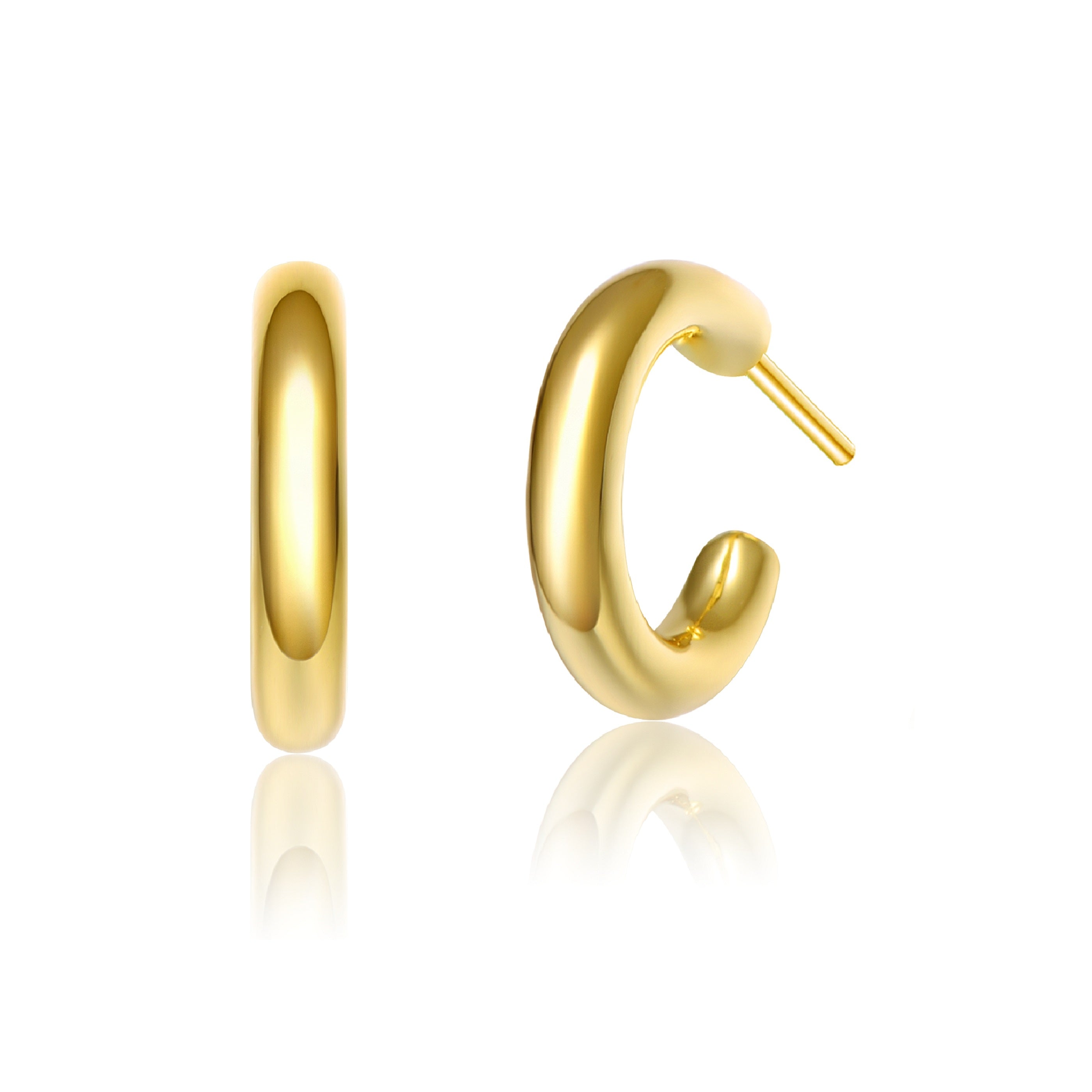 Genevive Sterling Silver 14K Gold Plated Cubic Zirconia Small Open Hoop Earrings