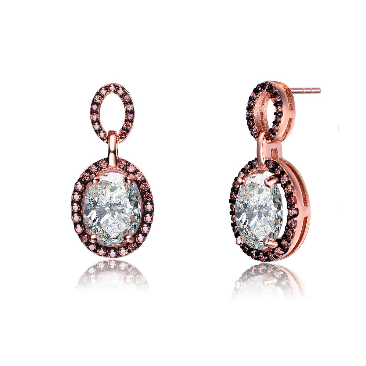 .925 Sterling Silver Pink And Black Plated Cubic Zirconia Drop Earrings