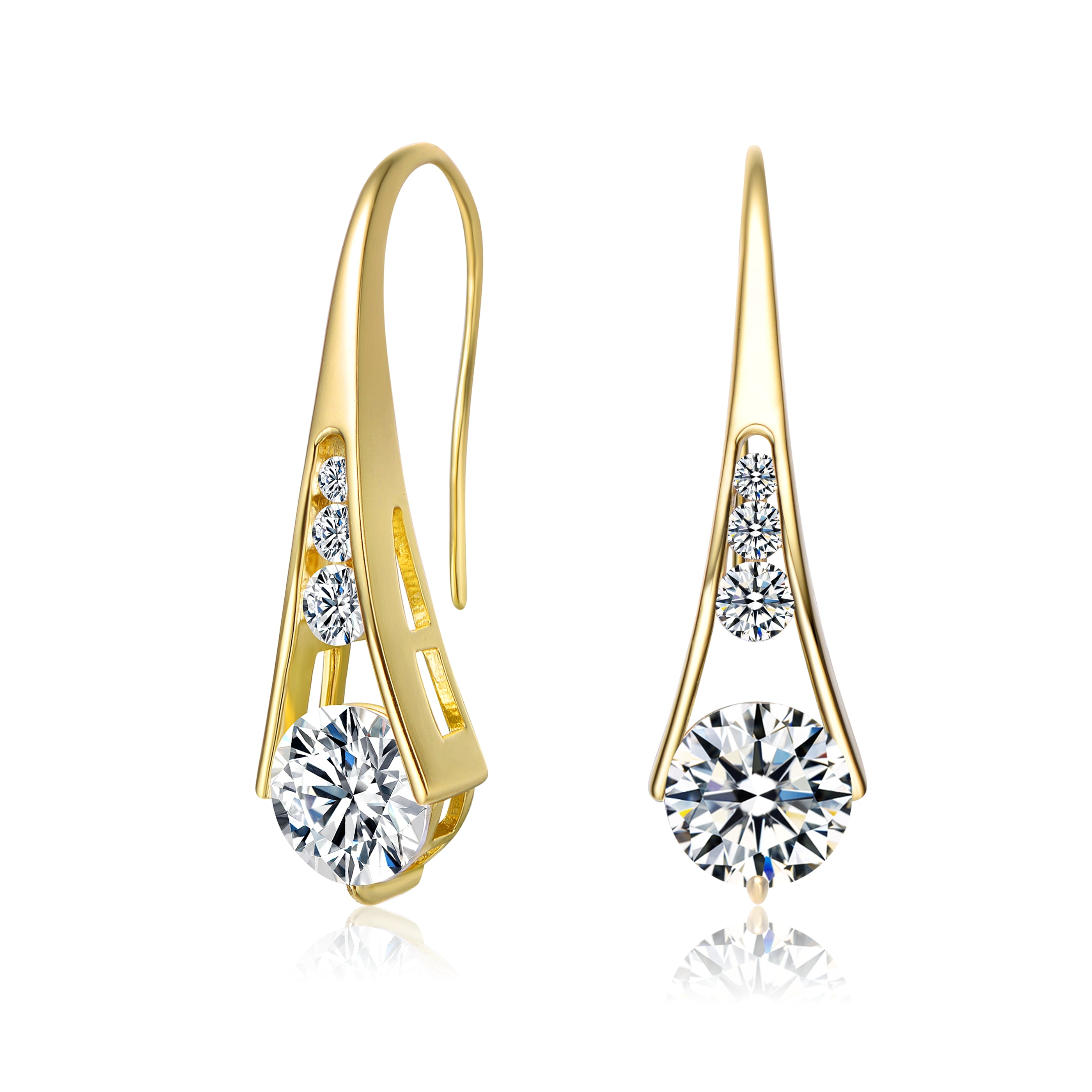 Genevive Sterling Silver 14K Gold Plated Clear Cubic Zirconia Pear Hook Drop Earrings