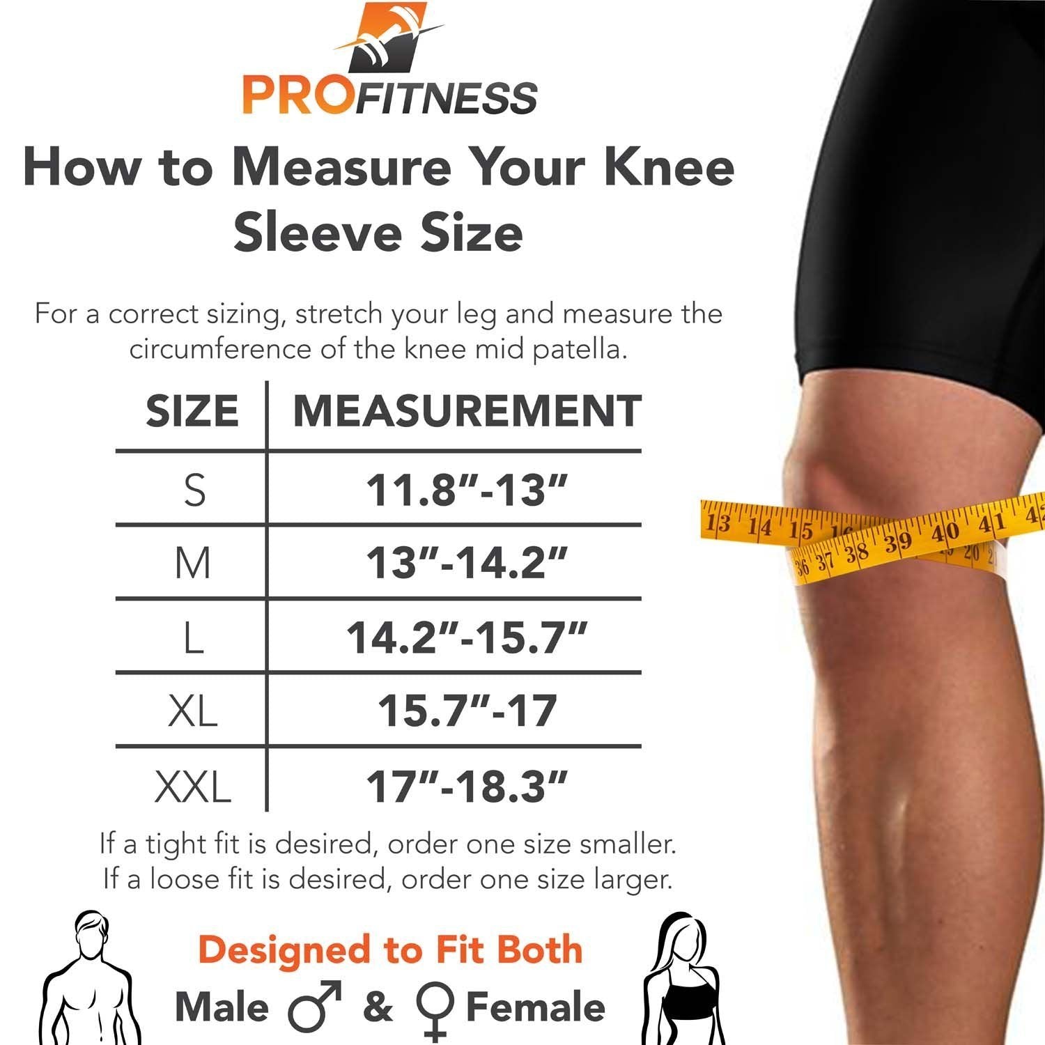 knee compression sleeve size chart