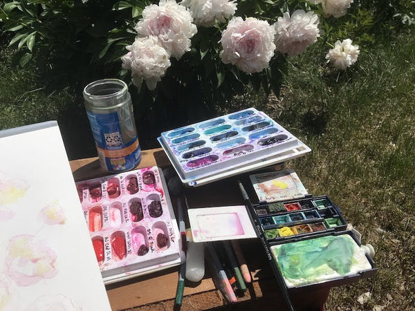 My set-up for painting peonies