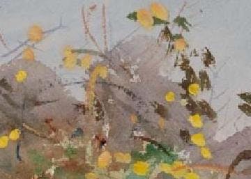 A detail of La Biancheria, showing the bright yellow dots of New Gamboge (or Indian Yellow) made by Sargent to convey time of year.