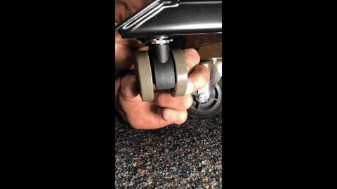 a gif image demonstrating how to use the hex wrench to install the caster wheel