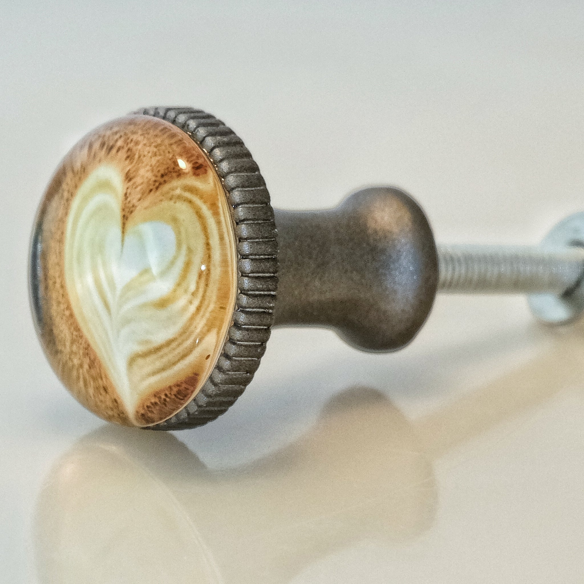 Coffee Latte Art Pewter Knob - Heart Design