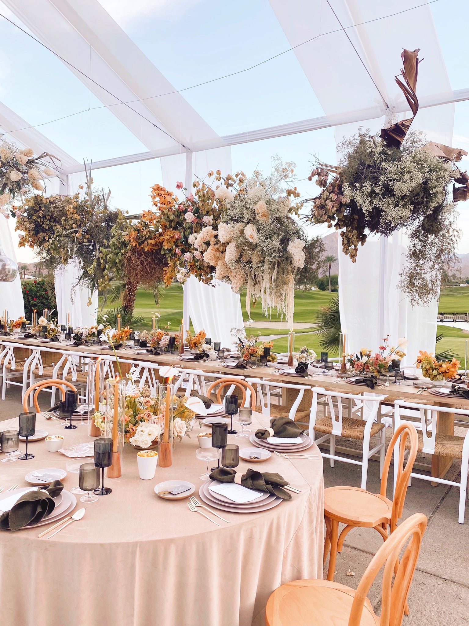 Color-blocked dried floral installation.