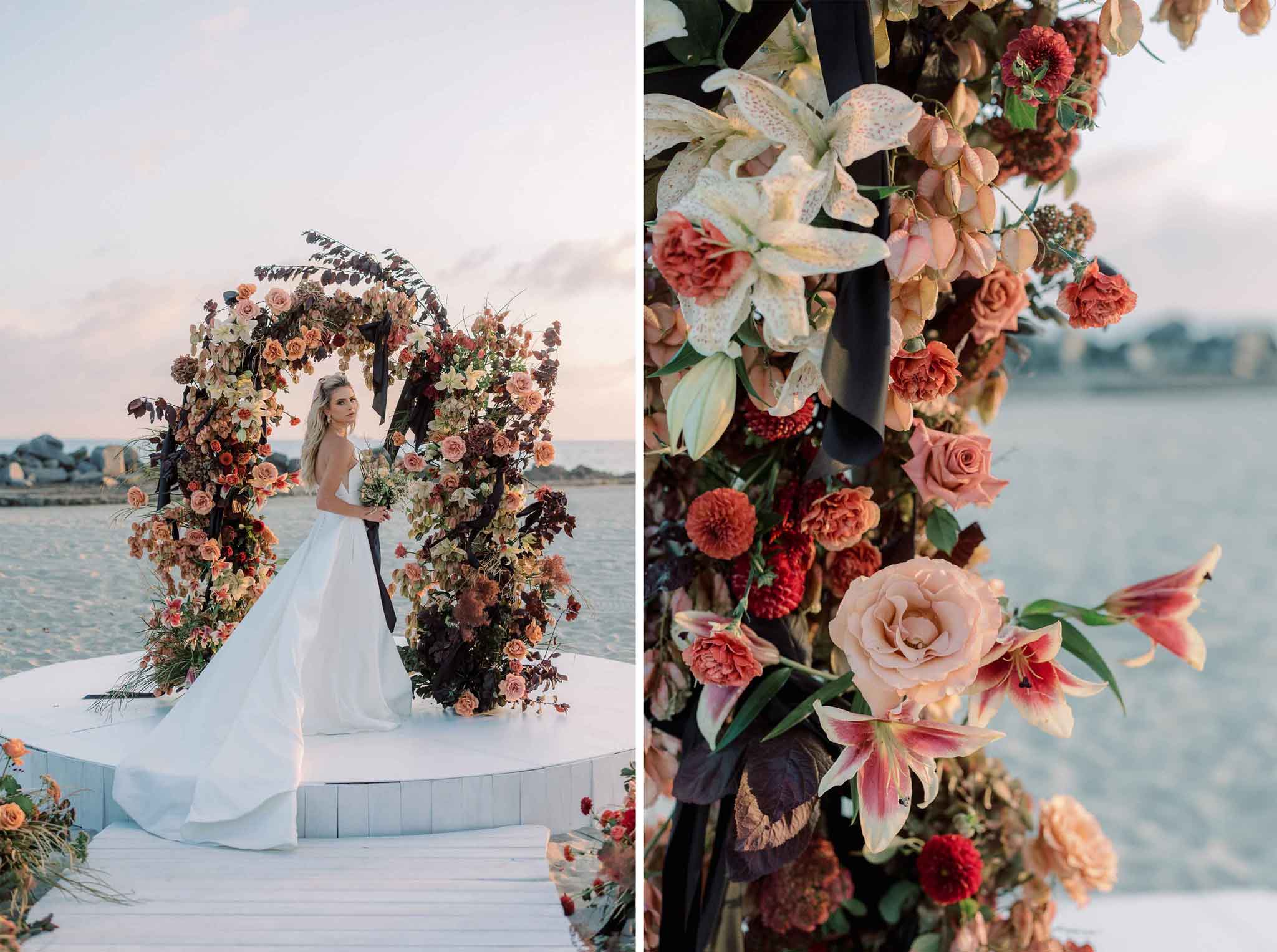 Wedaways beach floral installation at Del Coronado Hotel