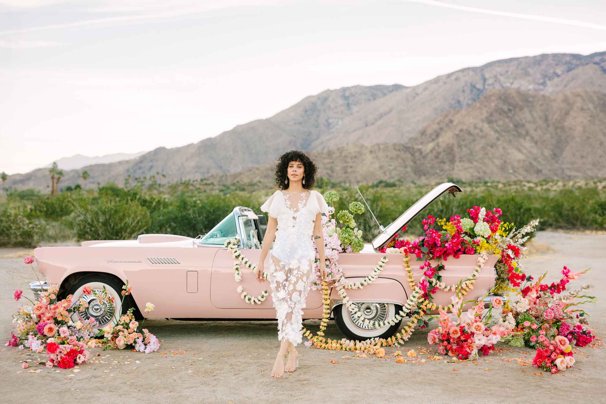 Palm Springs inspired car photoshoot with flowers