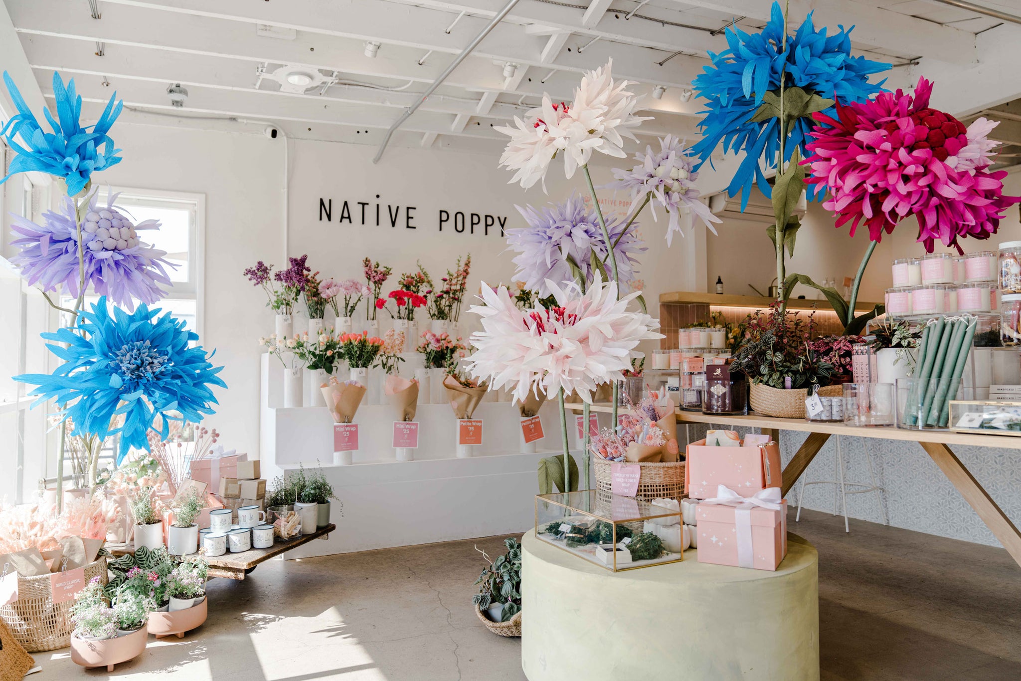 Summer flower art installation at Native Poppy