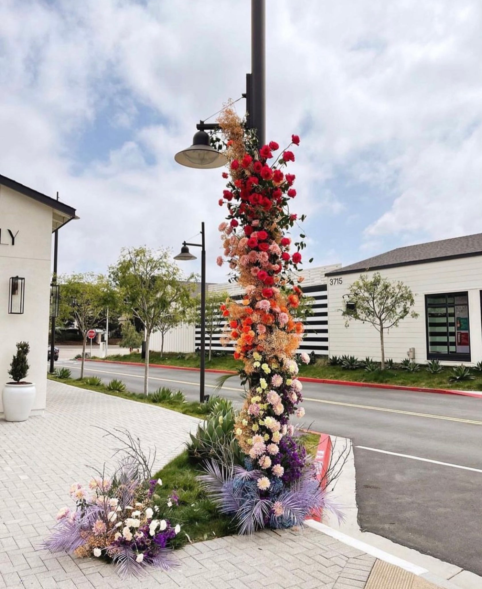 Rainbow light pole flower installation