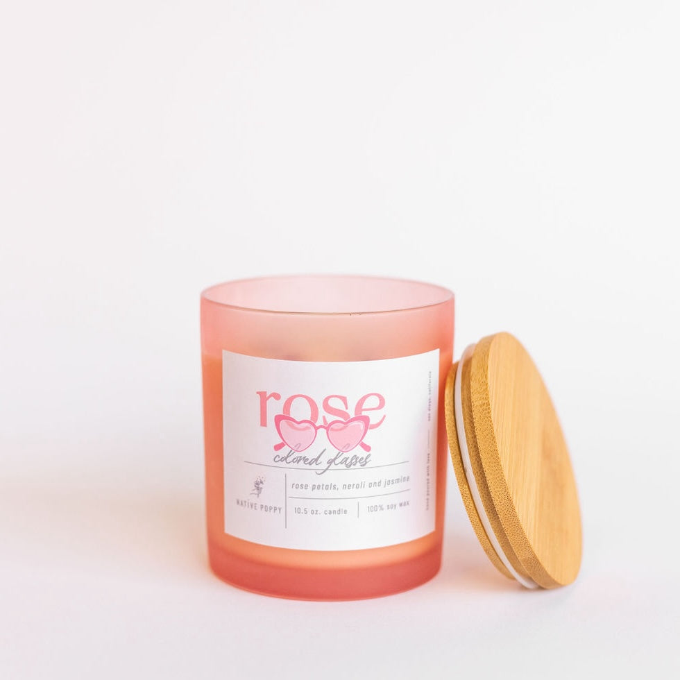 Rose colored glasses candle