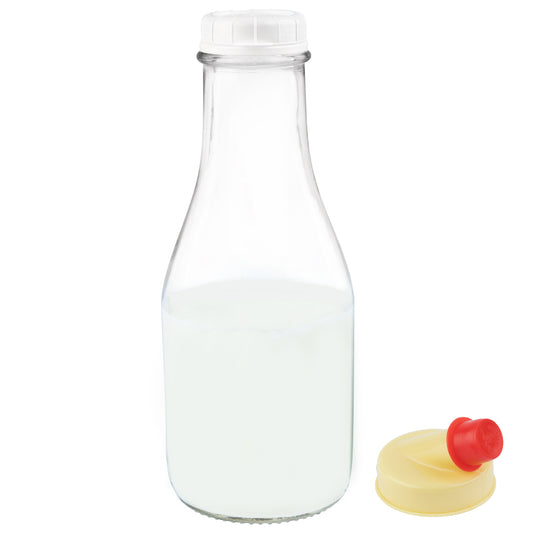 Kitchentoolz 32 Oz Round Glass Milk Bottle with Lids, Perfect Milk  Container for Refrigerator 32 Ounce Round Glass Milk Carafe with Lid and  Pour Spout -Made in USA Pack of 1 