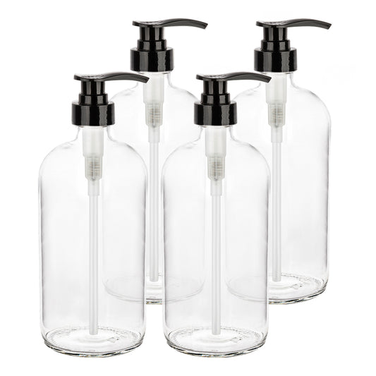 Clear Glass Shampoo, Conditioner, Body Wash Bottles with Stainless Steel  Pumps - Badkamer