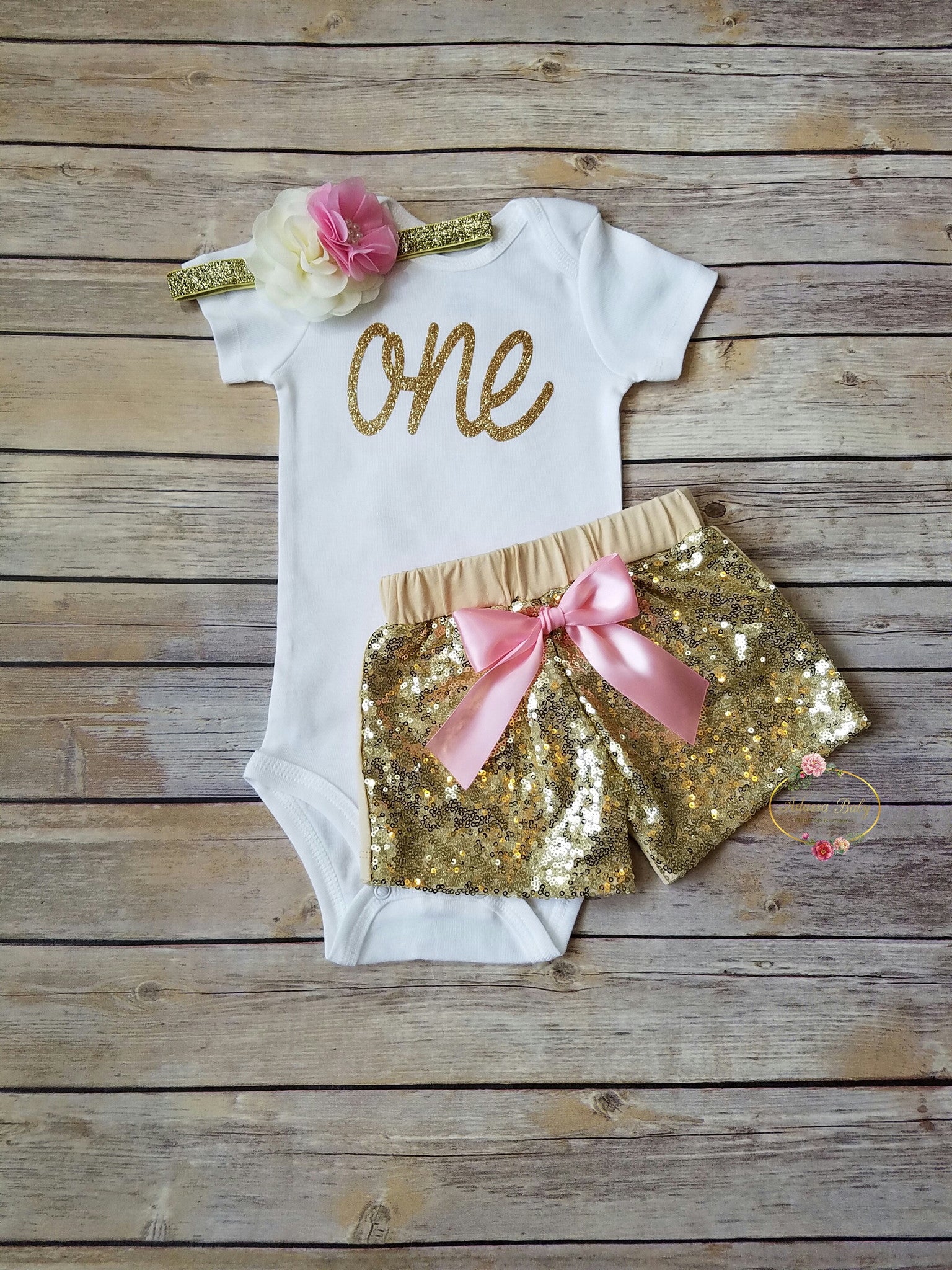 pink and gold first birthday outfit