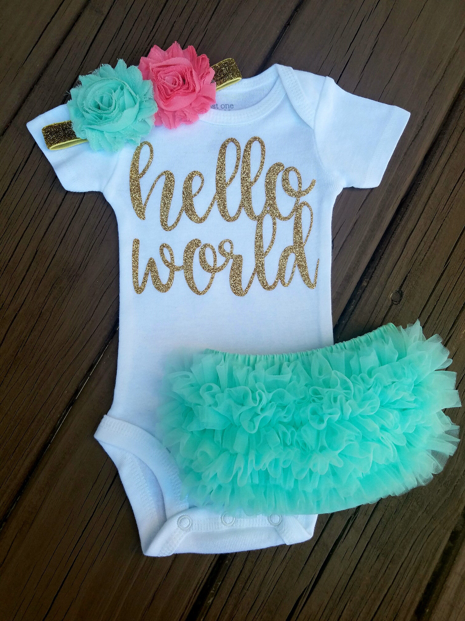 mint green baby outfit