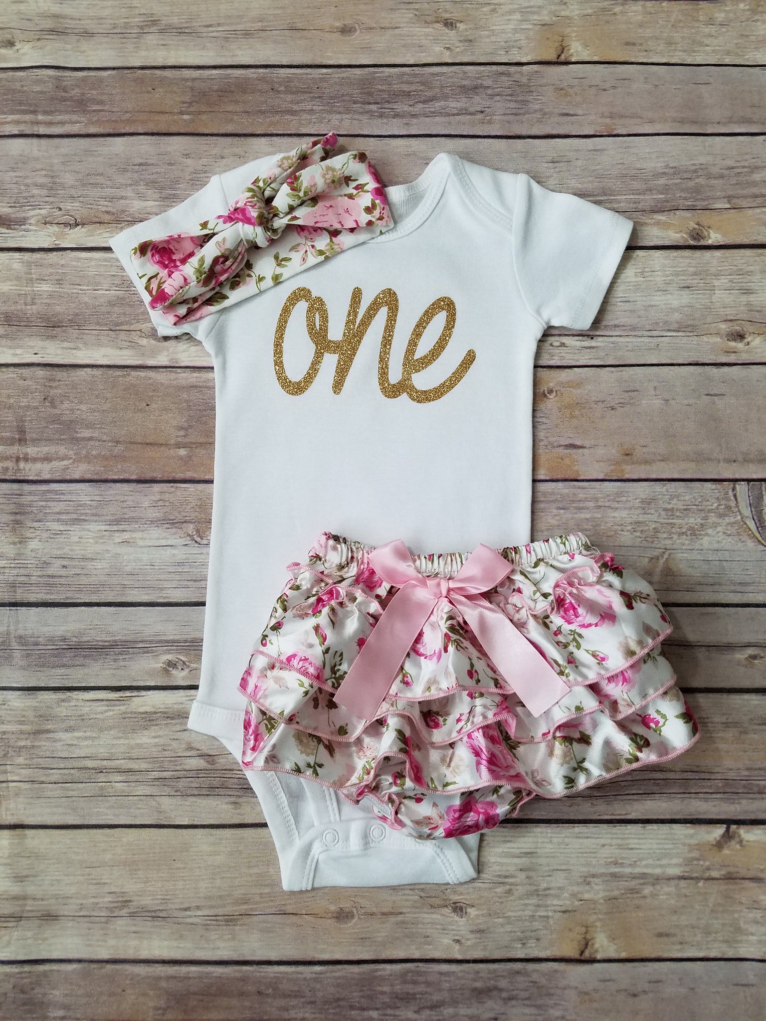 pink and gold first birthday outfit