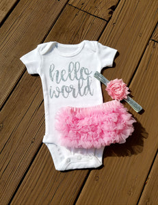 newborn baby girl hello world outfit