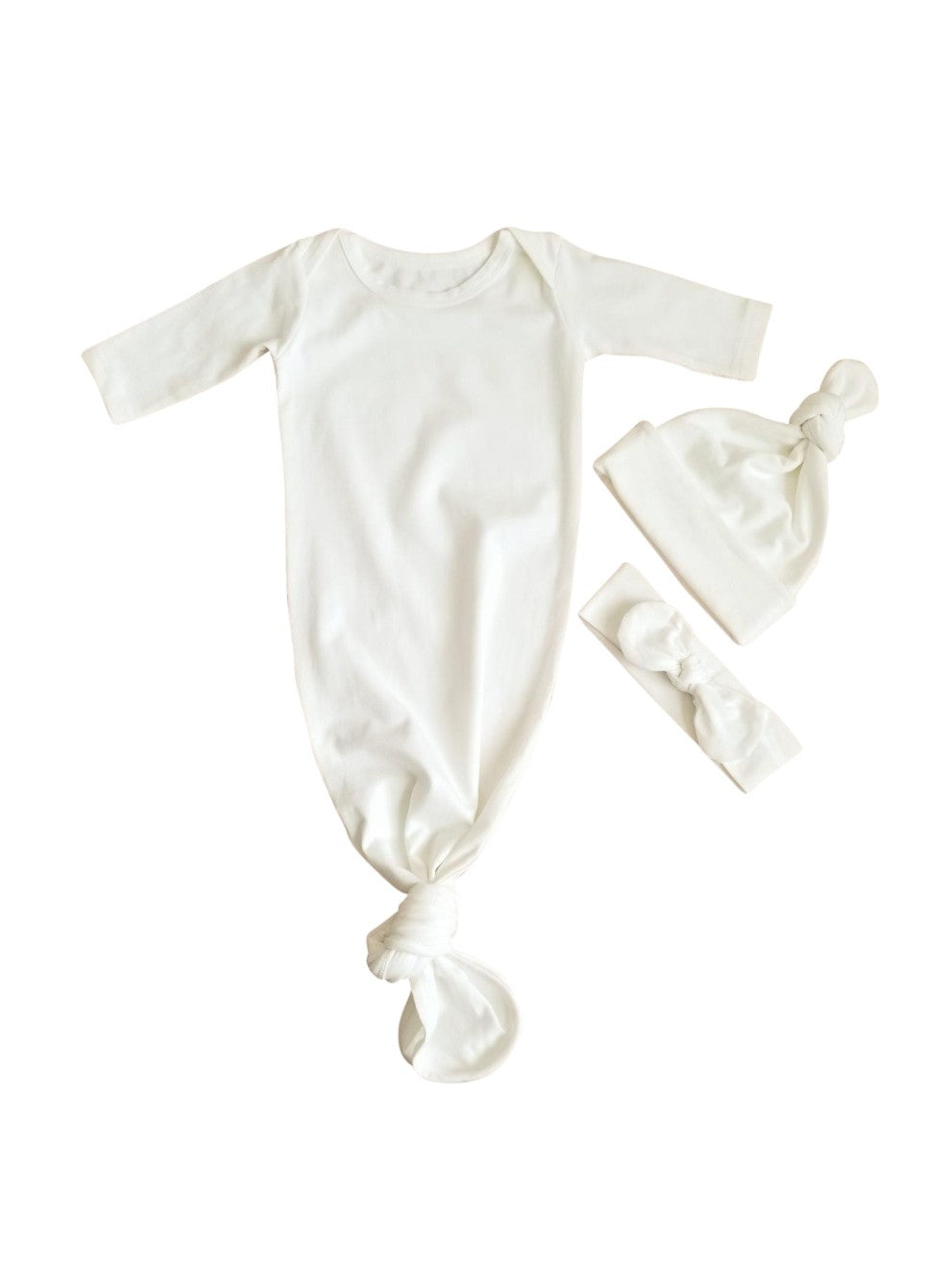 white knotted baby gown