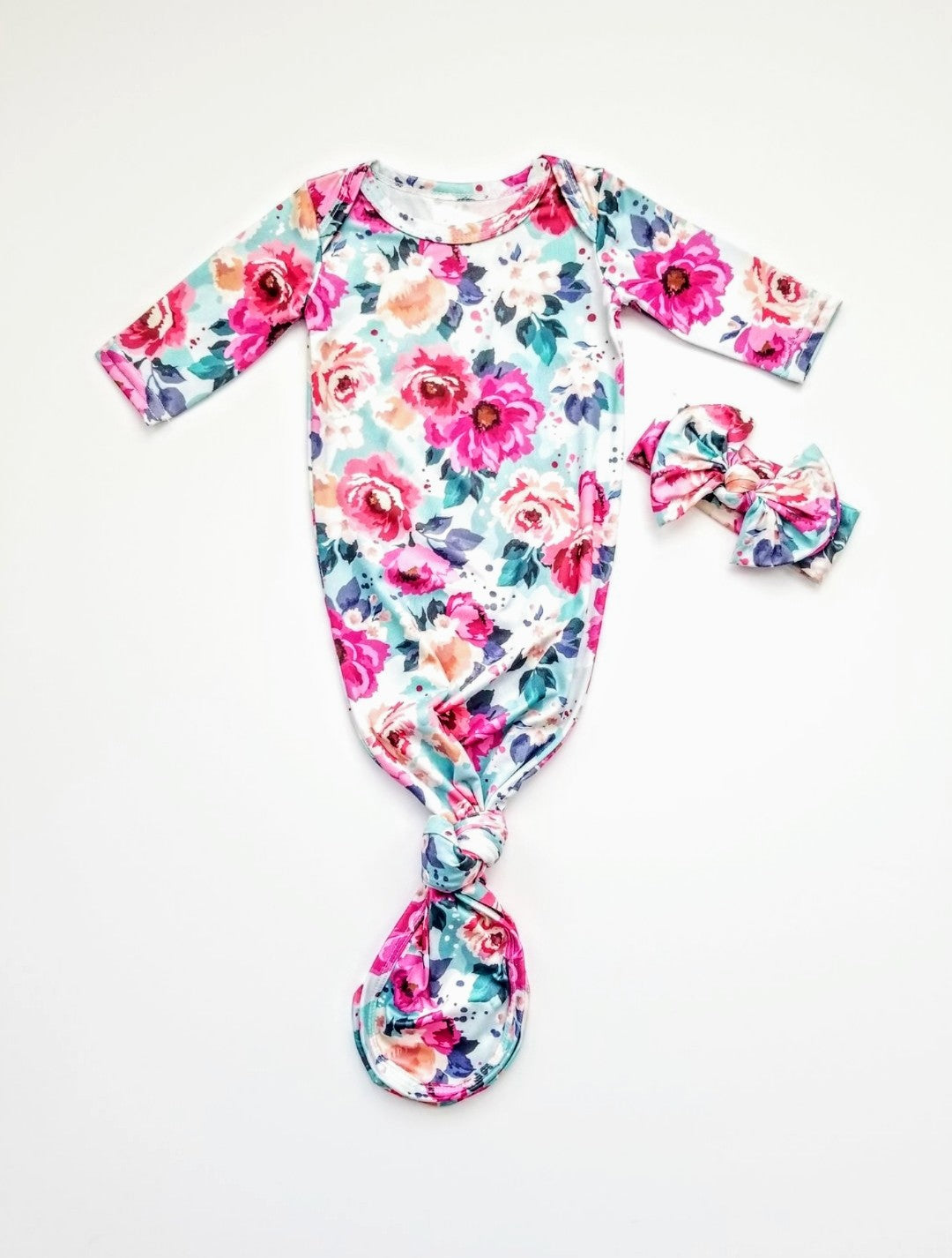 floral knotted baby gown