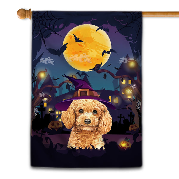 Poodle Witch Halloween Flag Castle Background For Dog Lover Home Garden ...