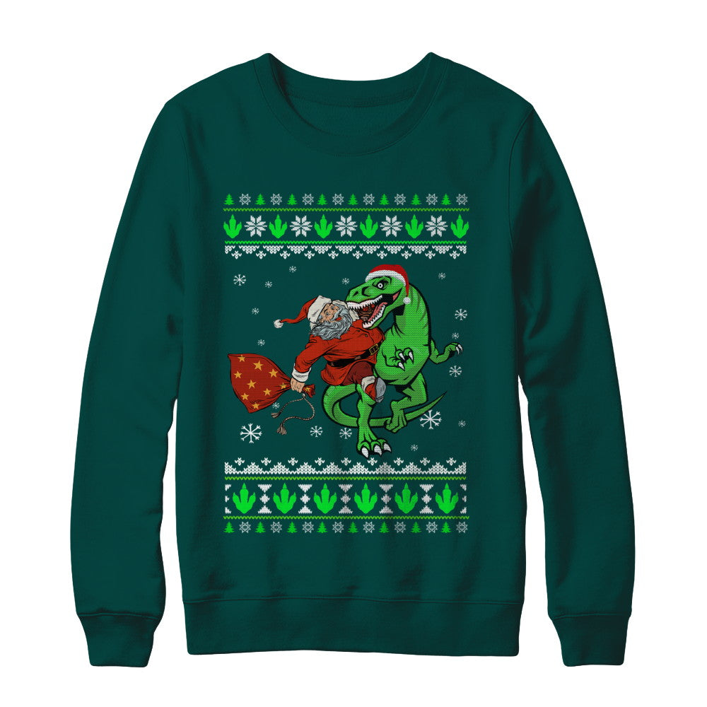 santa riding dinosaur sweater