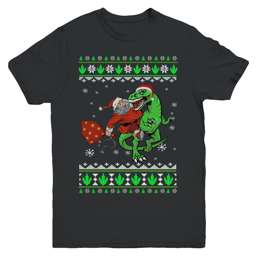 santa riding dinosaur sweater