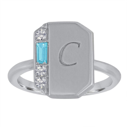 My Story Peggy Gemstone Signet Ring Aquamarine