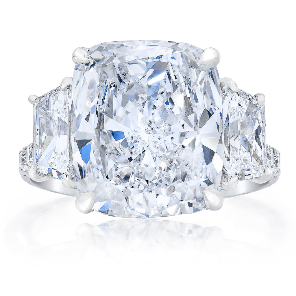 cushion cut 3 stone diamond ring