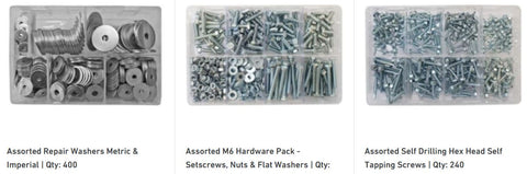 assorted packs of repair washers m6 hardware and self drilling hex head screws
